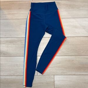 Spiritual Gangster Navy High-Waist Leggings with Rainbow Side Stripes